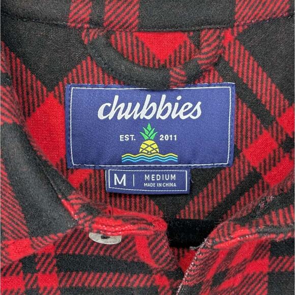 NWT Chubbies The Lumberjack Plaid Flannel Cross Stitch Overshirt Mens M Red - Picture 3 of 12